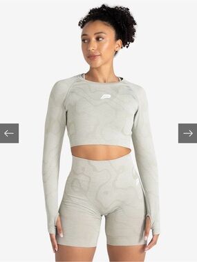Seamless Long-Sleeve Crop Top in Light Grey- Performance